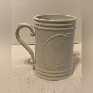 Food Network Stoneware Rope Monogram C Initial Mug Cup | Fontinella White | 14oz